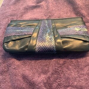 Black Leather Snakeskin Clutch